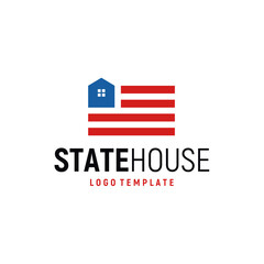 Window House and National State Flag symbol for Army Garage or  Veteran Home Residential Real Estate logo design