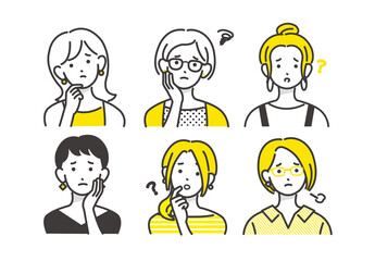 シンプルな線画ベクターイラスト素材／ネガティブ／困惑