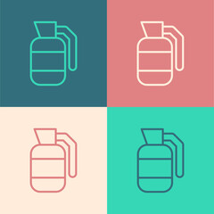 Pop art line Hand grenade icon isolated on color background. Bomb explosion. Vector