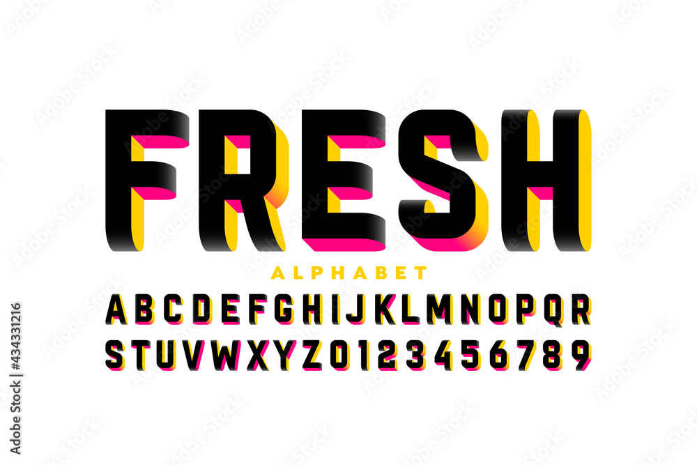 Fototapete three-dimensional style font design, 3d alphabet letters and numbers vector illustration