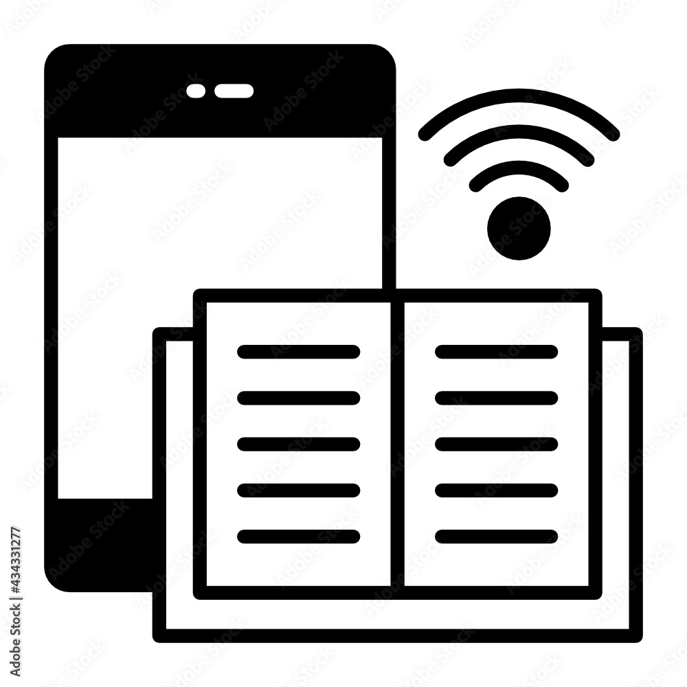 Poster book with tab and wifi signal vector line icon design, internet of things symbol on white background