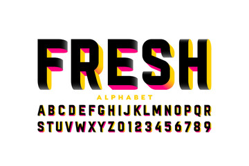 Three-dimensional style font design, 3d alphabet letters and numbers vector illustration