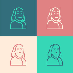 Pop art line Benjamin Franklin icon isolated on color background. Vector