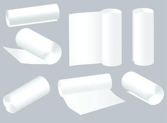 Set of white roll paper.Blank scrolls of white sheet.Mockup vector illustration.Logos, symbols, signs and icons