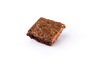 Homemade brownie on white background.
