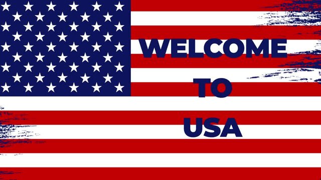 Welcome to USA text animation with a national flag in the background. The flag is drawn with big brush strokes. 4K animation