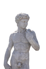 Fototapeta premium Ancient man's upper body stone sculpture on white background