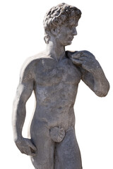 Stone sculpture of naked man on white background