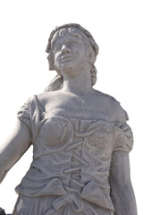 Close up of stone sculpture of woman on white background