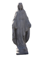 Stone sculpture of virgin mary on white background