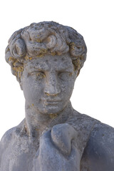 Obraz premium Close up of ancient stone sculpture of man on white background