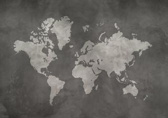 World map on black concrete wall background