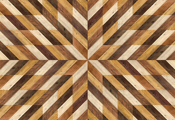 木材を組合せて描いた、壁と床デザインパターン