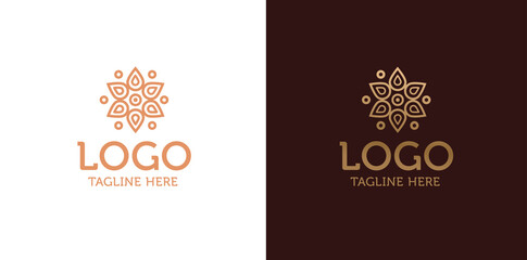 Oriental, arabic, golden flower tile logo sign