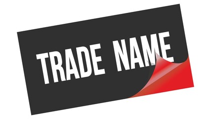 TRADE  NAME text on black red sticker stamp.