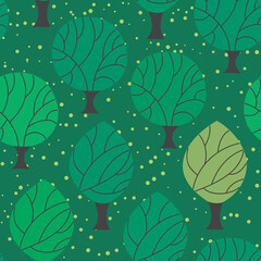 Seamless pattern of trees. Botanical bright and stylish background.