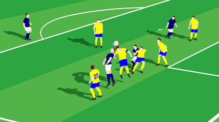 Soccer Powerful competition in front of the goal. Vector