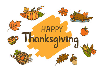 happy thanksgiving seasonal fal autumn cartoon hand drawn doodle background