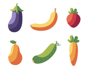 Vector flat cartoon set of vegetables.