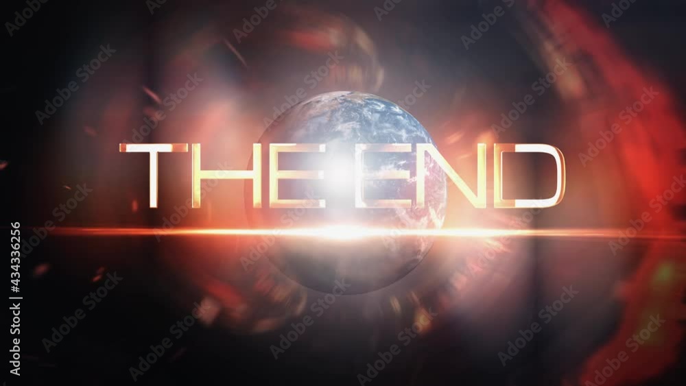Poster the end futuristic cinematic sci-fi stock video footage. 4k 3d rendering title showing the end golde