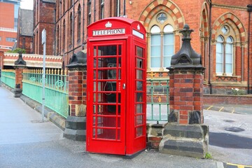 Fototapeta na wymiar Red telephone in Leeds, UK