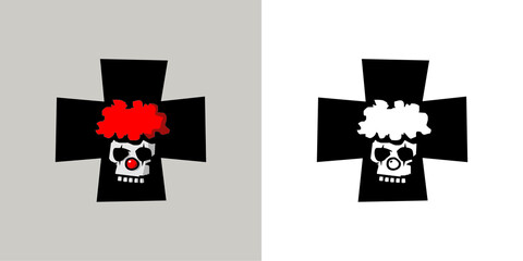  Skull clown logo in black cross.
