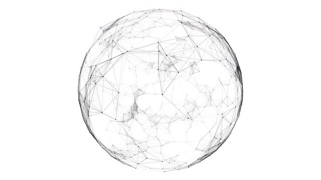 Abstract geometric background with moving lines, dots and triangles. Sphere, globe and space in the form of a plexus. Financial or social abstract. 4k Loop animation.