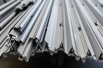 Closeup photo of aluminum stainless steel planks on factory