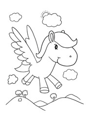 Cute Pegasus Coloring Book Page Vector Illustration Art