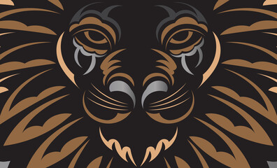 Polynesia and Maori dark luxury banner with lion face. Vector.