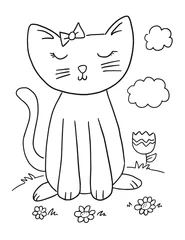 Gordijnen Cute Kitten Cat Coloring Book Page Vector Illustratie Art © Blue Foliage