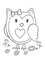 Cute Owl Coloring Book Page Vector Illustration Art