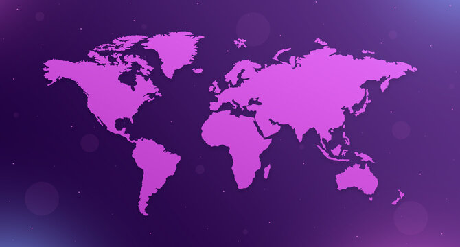 Fototapeta World map on purple background with glare 3d