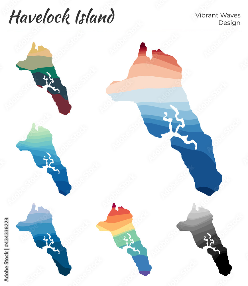Aufkleber set of vector maps of havelock island. vibrant waves design. bright map of island in geometric smoot