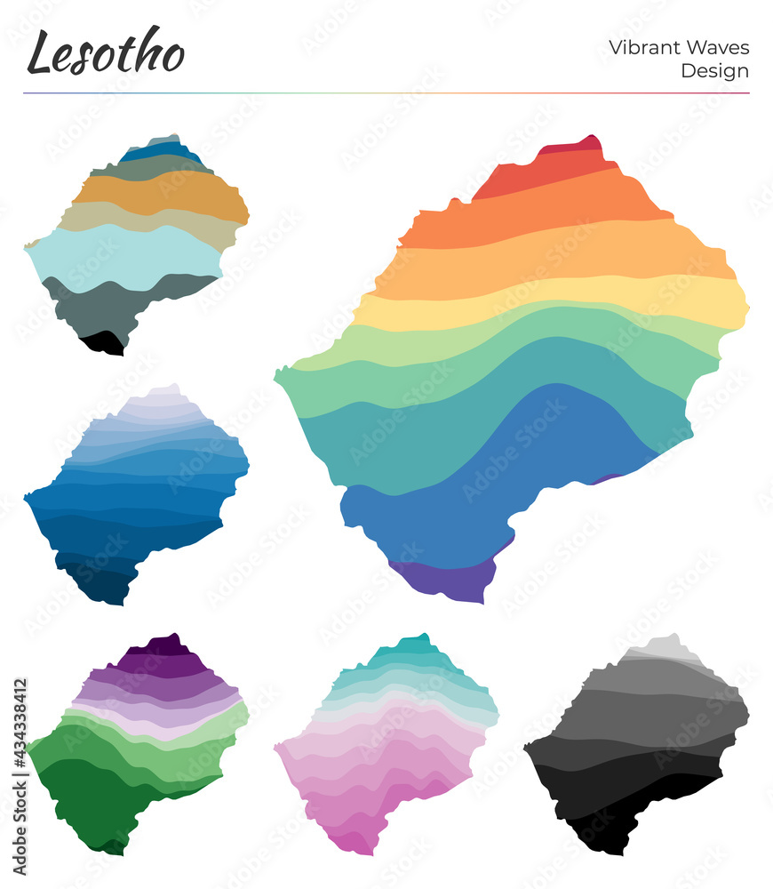 Aufkleber set of vector maps of lesotho. vibrant waves design. bright map of the country in geometric smooth c