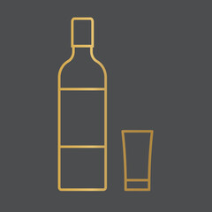 golden vodka bottle and drinking glass icon- vector illustration