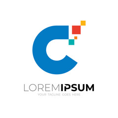 Abstract technology logo, letter C logo with pixel icons
