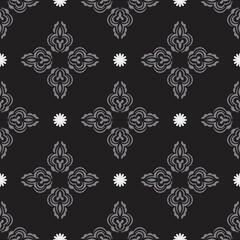 Black-gray seamless pattern with decorative ornaments. Good for backgrounds, prints, apparel and textiles. Vector illustration.
