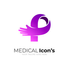 Plus logo and hand design combination, medical icon