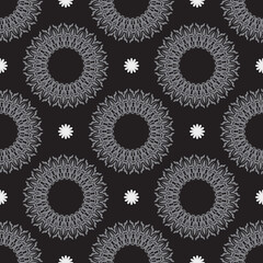 Black-gray seamless pattern with decorative ornaments. Good for covers, fabrics, postcards and printing. Vector illustration.