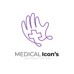 Obraz premium Hand and plus logo with line design medical, line style