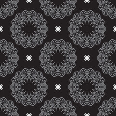 Black-gray seamless pattern with decorative ornaments. Good for murals, textiles, postcards and prints. Vector illustration.