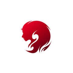 Girl logo and flame design combination, red color logos