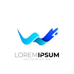 W logo, Letter W logo with swoosh design, blue icon