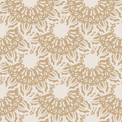 Fototapeta na wymiar Beige seamless pattern with decorative ornaments. Good for clothing, textiles, backgrounds and prints. Vector illustration.