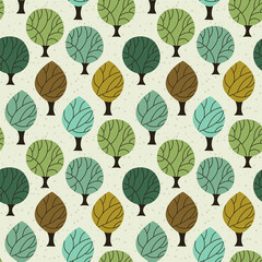 Seamless pattern of trees. Botanical bright and stylish background.