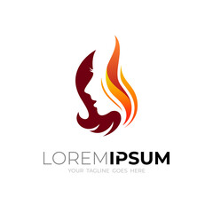 Beauty girl logo with fire design template, simple style