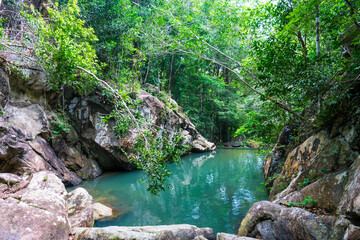 waterfall in the forest, Thailand, Koh Phanghan, tropical Island 