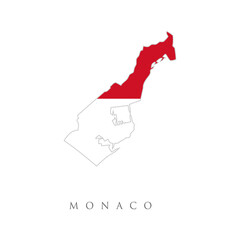Monaco. Flag and map of the country. Vector isolated simplified illustration icon with silhouette of Monaco map. National Monegasque flag (red, white colors).