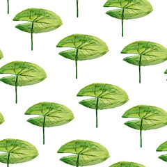 Water lily leaves watercolor seamless pattern. Template for decorating designs and illustrations.